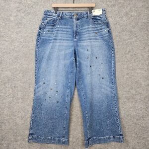 NEW Ana Highest-Rise Wide Leg Jeans Women Blue 18W Embellished Celestial Studded